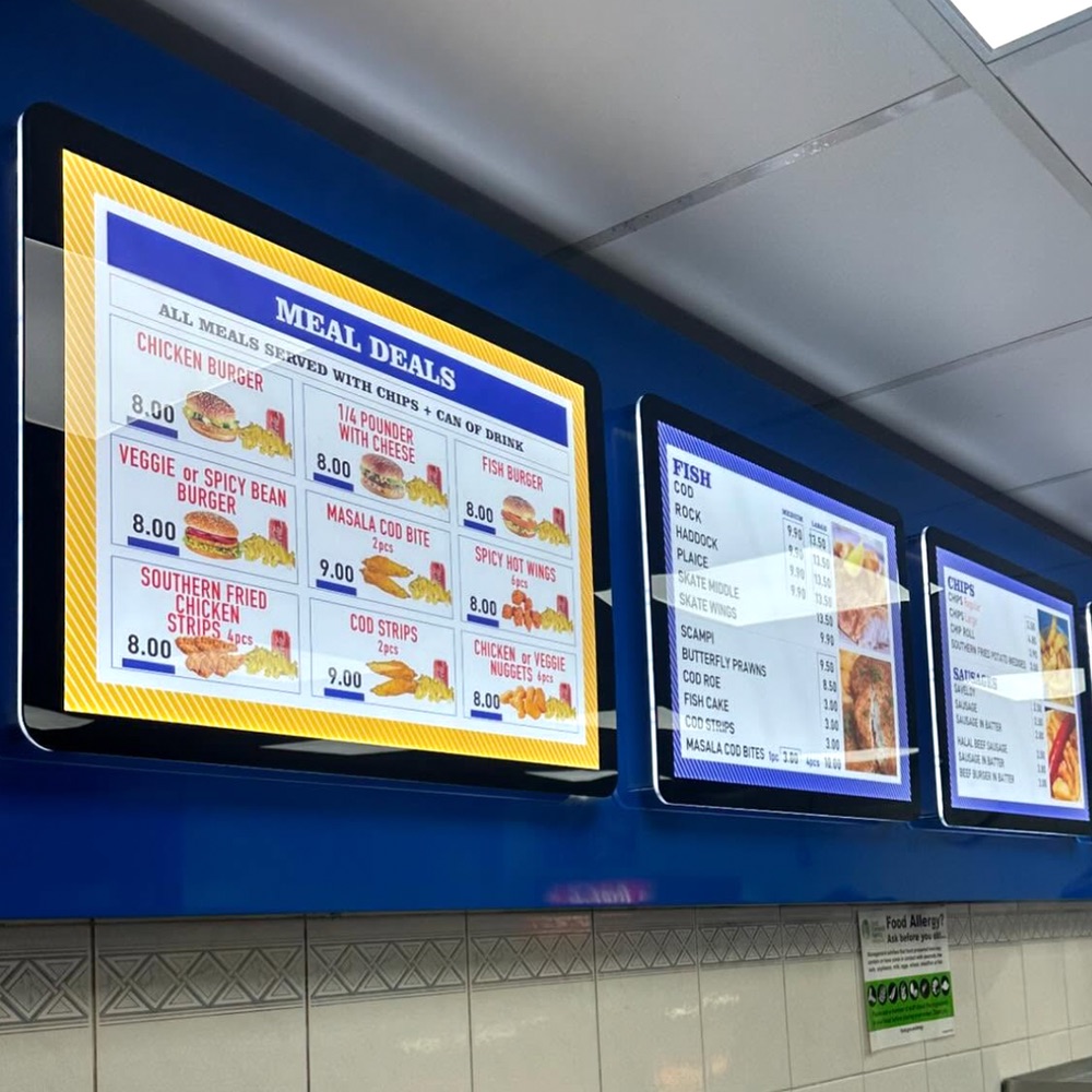 LED menu boards in a takeaway